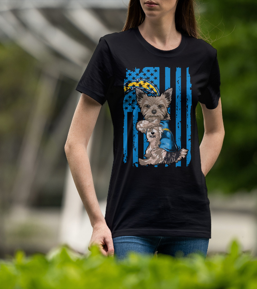 Yorkshire Terrier I Love Mom Los Angeles Chargers T-Shirt