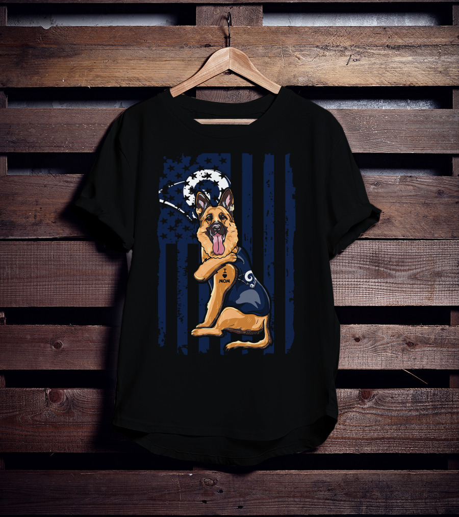 German Shepherd I Love Mom Los Angeles Rams Fan T-Shirt