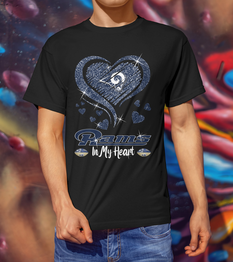 Rams In My Heart Los Angeles Football Team Sparkling Heart T-Shirt