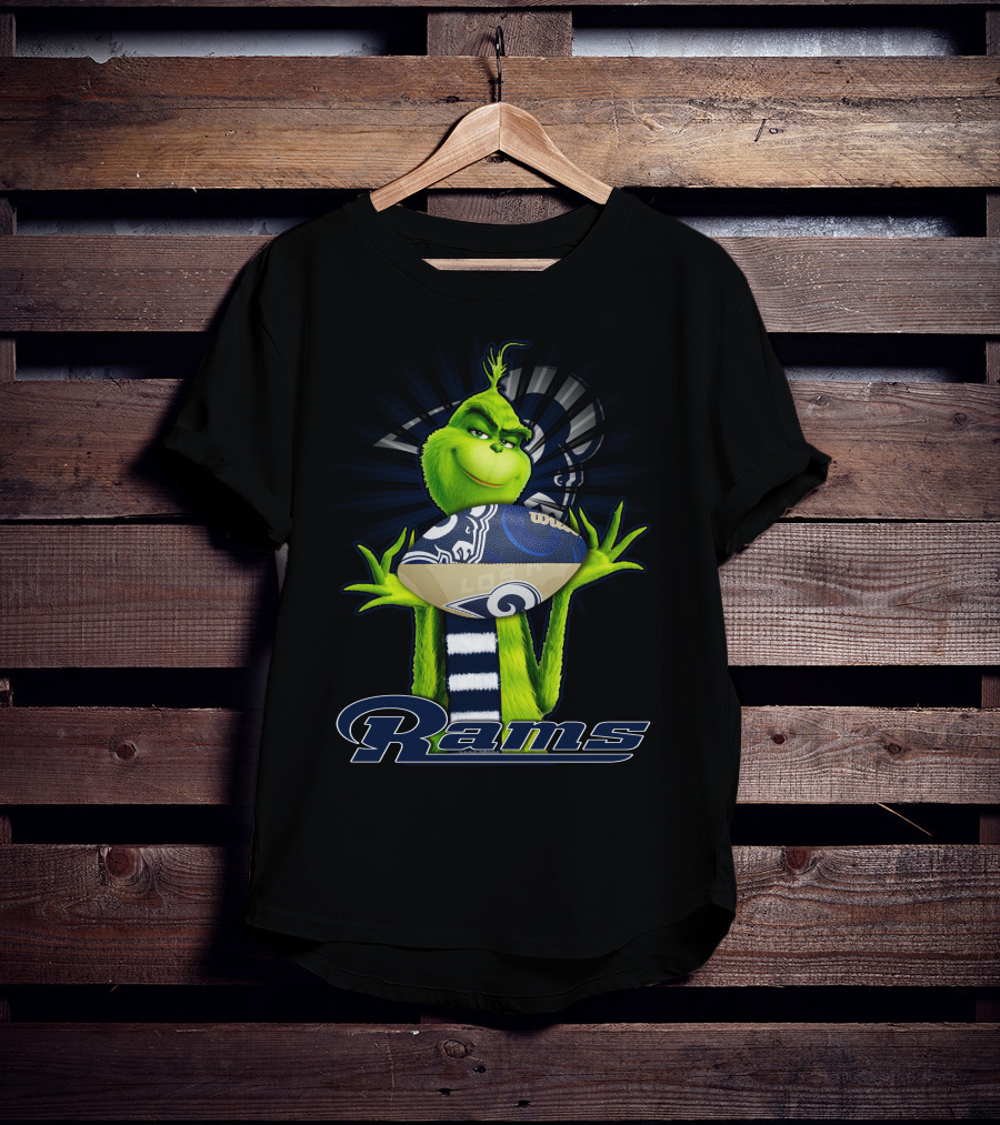 Grinch Holding Los Angeles Rams Football T-Shirt