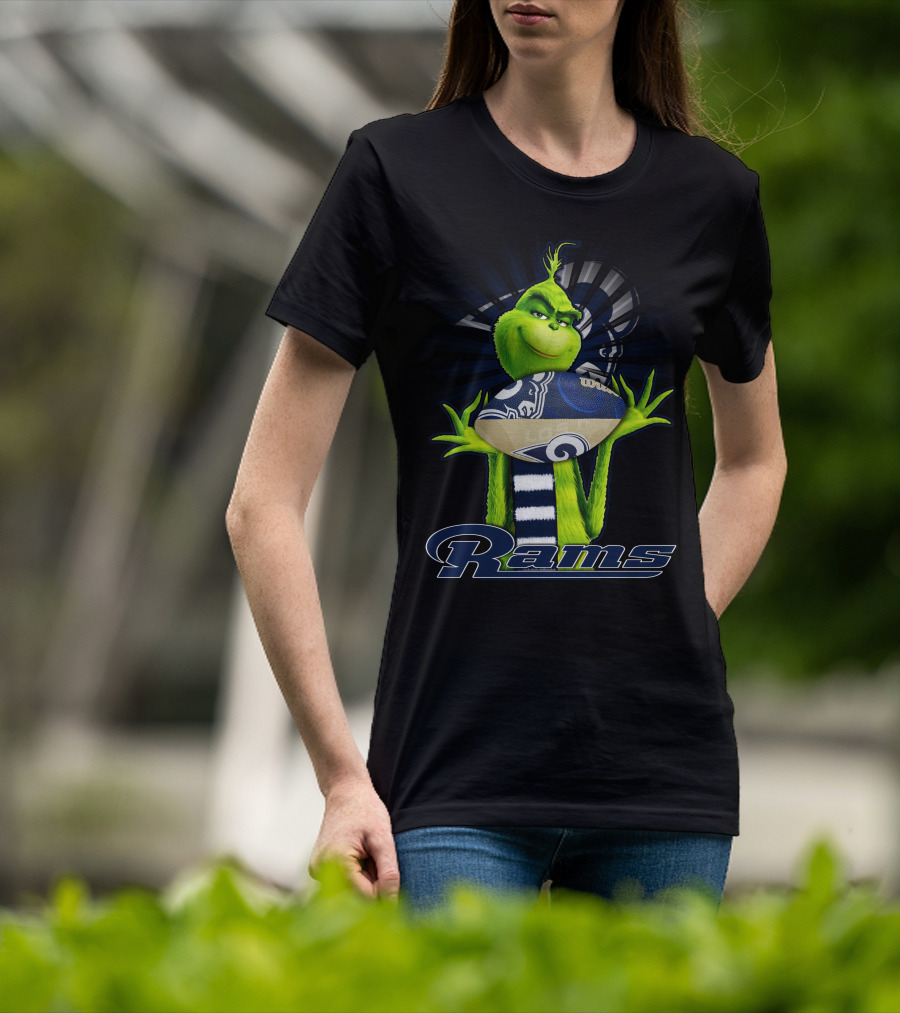 Grinch Holding Los Angeles Rams Football T-Shirt