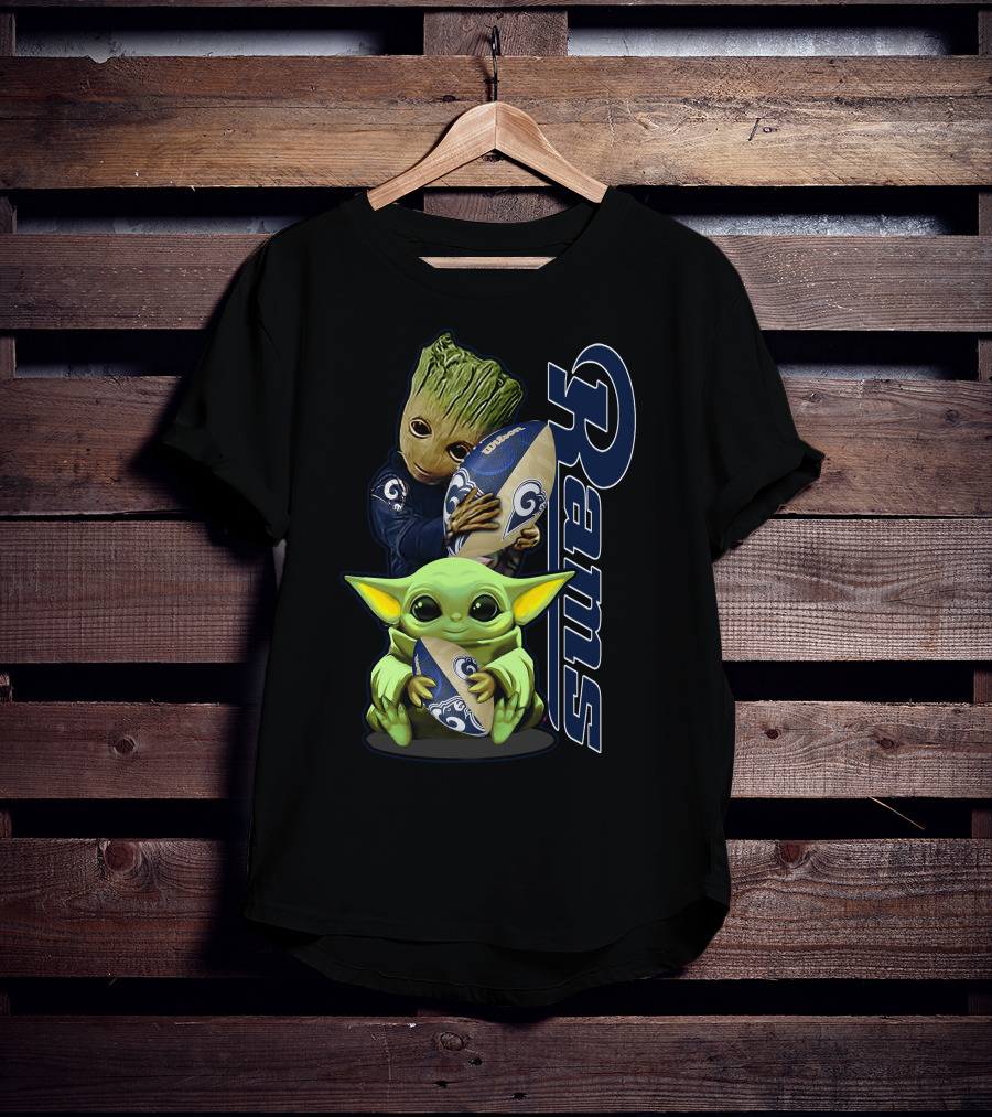 Groot And Baby Yoda With Rams Football Los Angeles Grzd T-Shirt