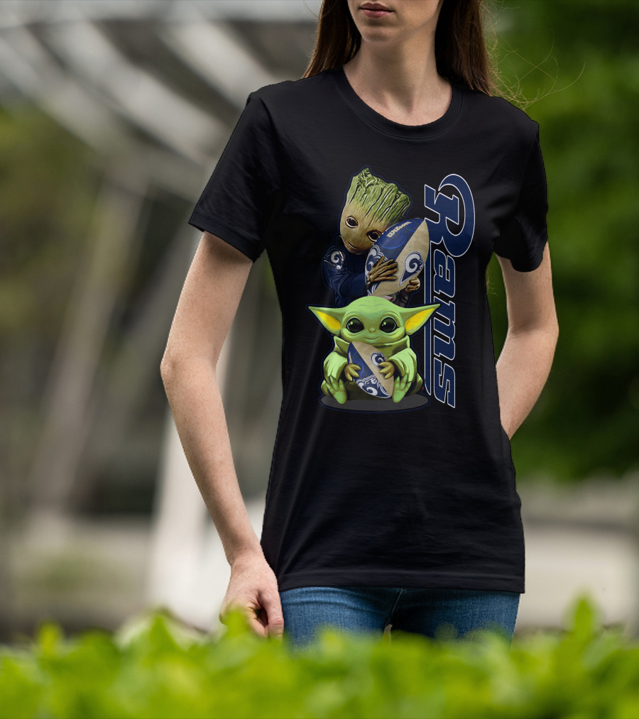 Groot And Baby Yoda With Rams Football Los Angeles Grzd T-Shirt