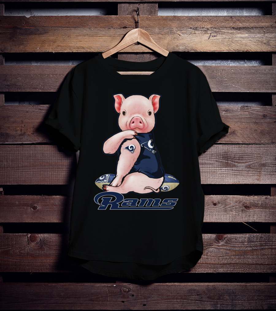 Pig In Los Angeles Rams Jersey With Football T-Shirt