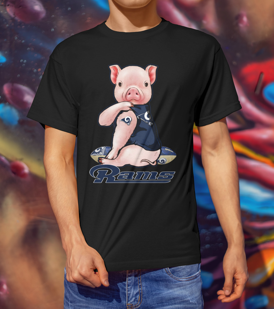 Pig In Los Angeles Rams Jersey With Football T-Shirt