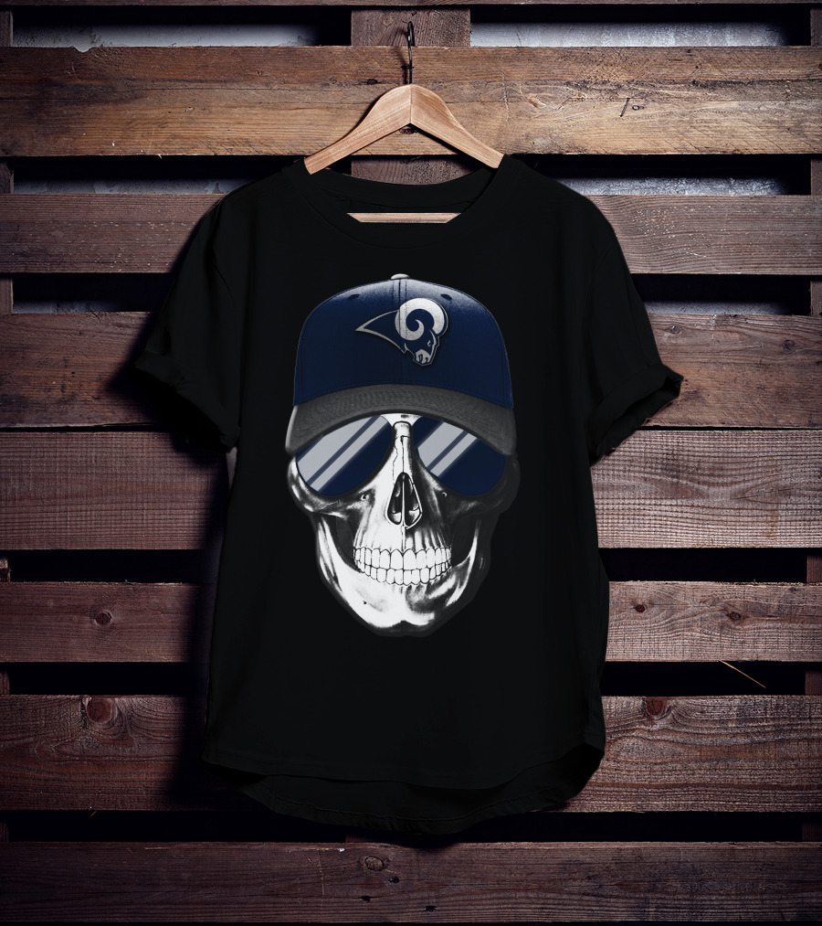 Los Angeles Rams Skull With Hat And Sunglasses T-Shirt