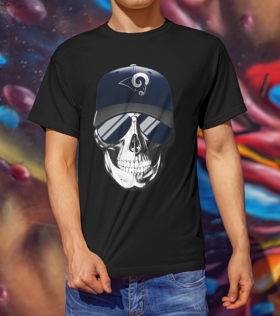 Los Angeles Rams Skull With Hat And Sunglasses T-Shirt