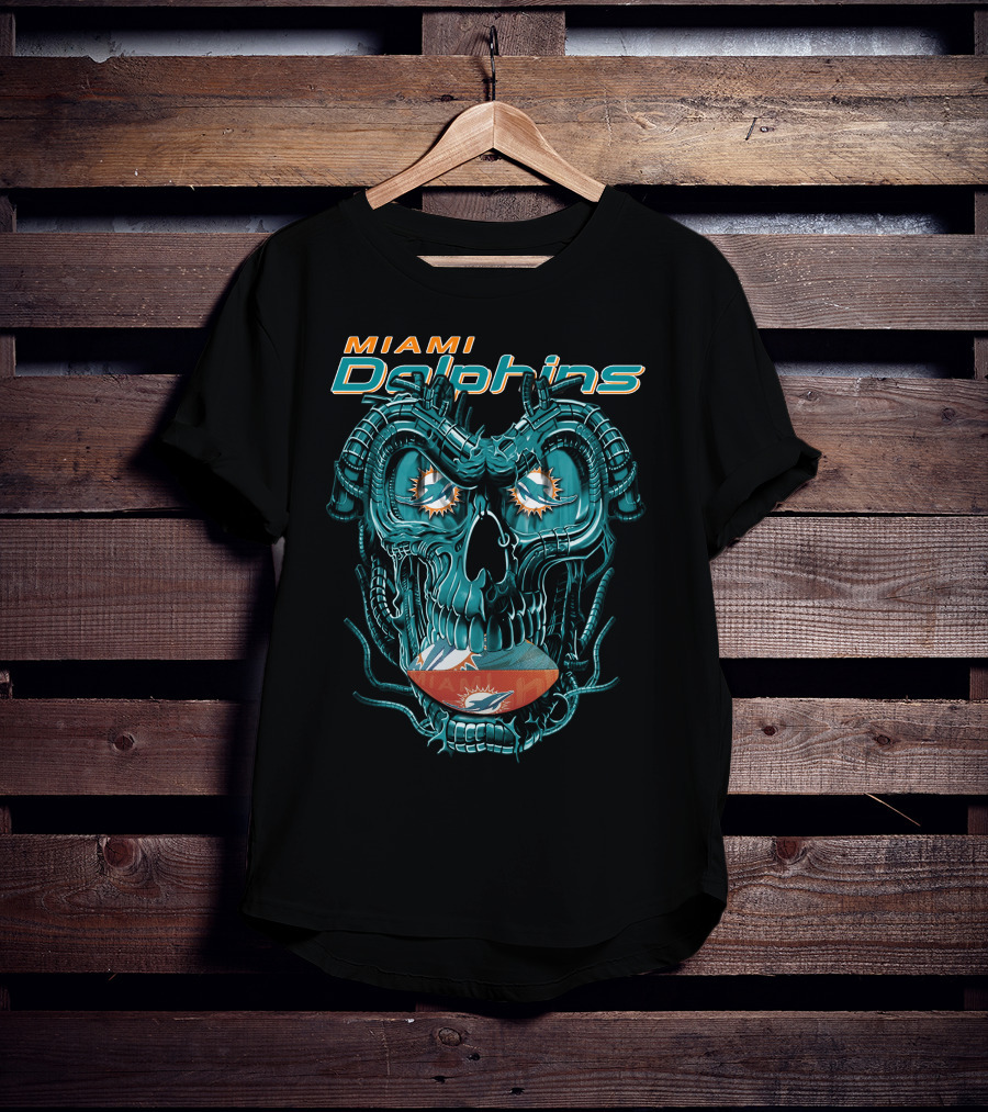Miami Dolphins Dragonskull Fusion Football T-Shirt