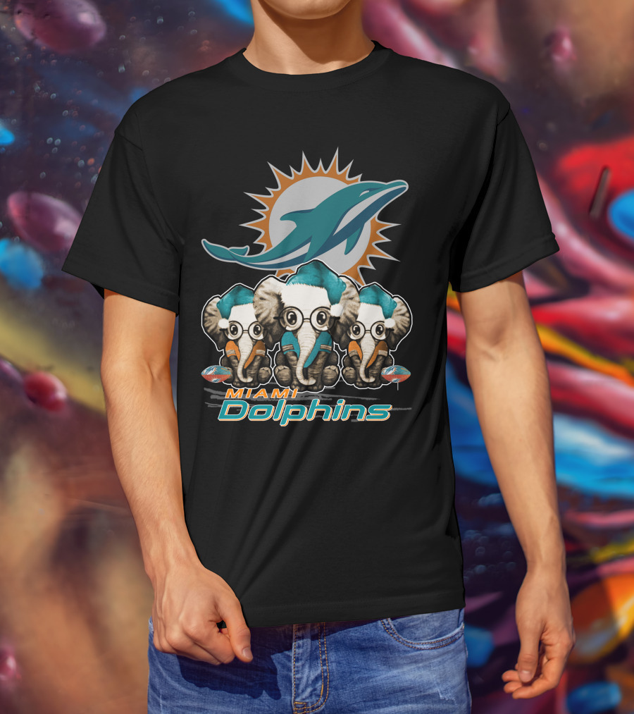 Miami Dolphins Christmas Elephants T-Shirt