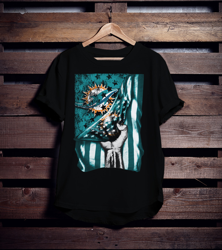 Miami Dolphins American Flag Fist T-Shirt