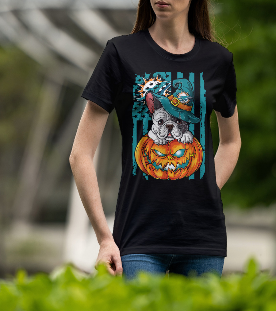 Hlw Bulldog Miami Dolphins Halloween Pumpkin Magic T-Shirt