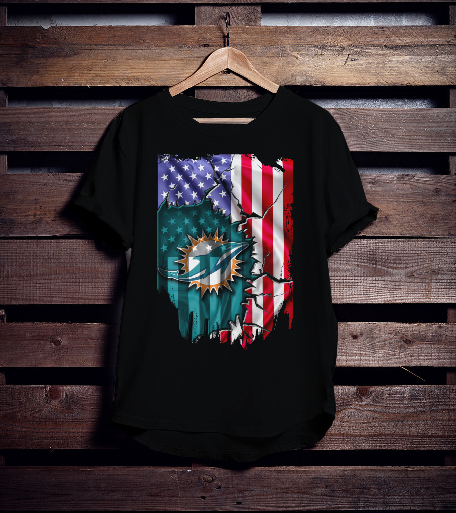 USA Flag Miami Dolphins Logo Cracked Effect T-Shirt