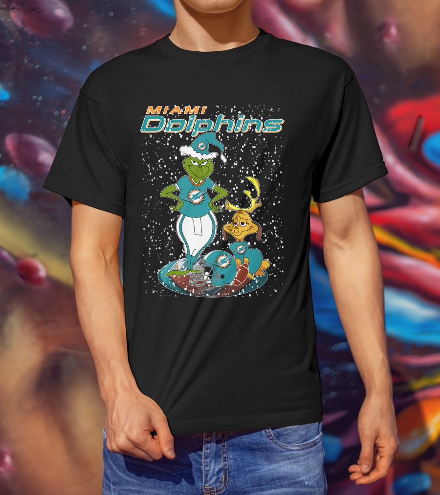Grinchxmas Miami Dolphins Holiday Football T-Shirt