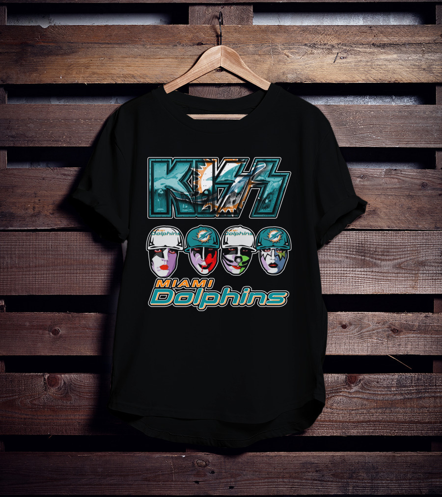 Kiss Miami Dolphins Face Paint Characters With Football Helmets T-Shirt