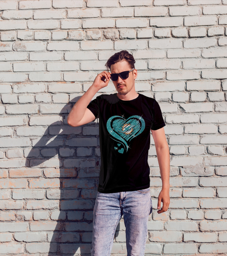 Heart Diamond Miami Dolphins Sparkling T-Shirt