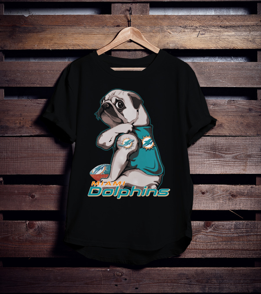Miami Dolphins Pug Football T-Shirt