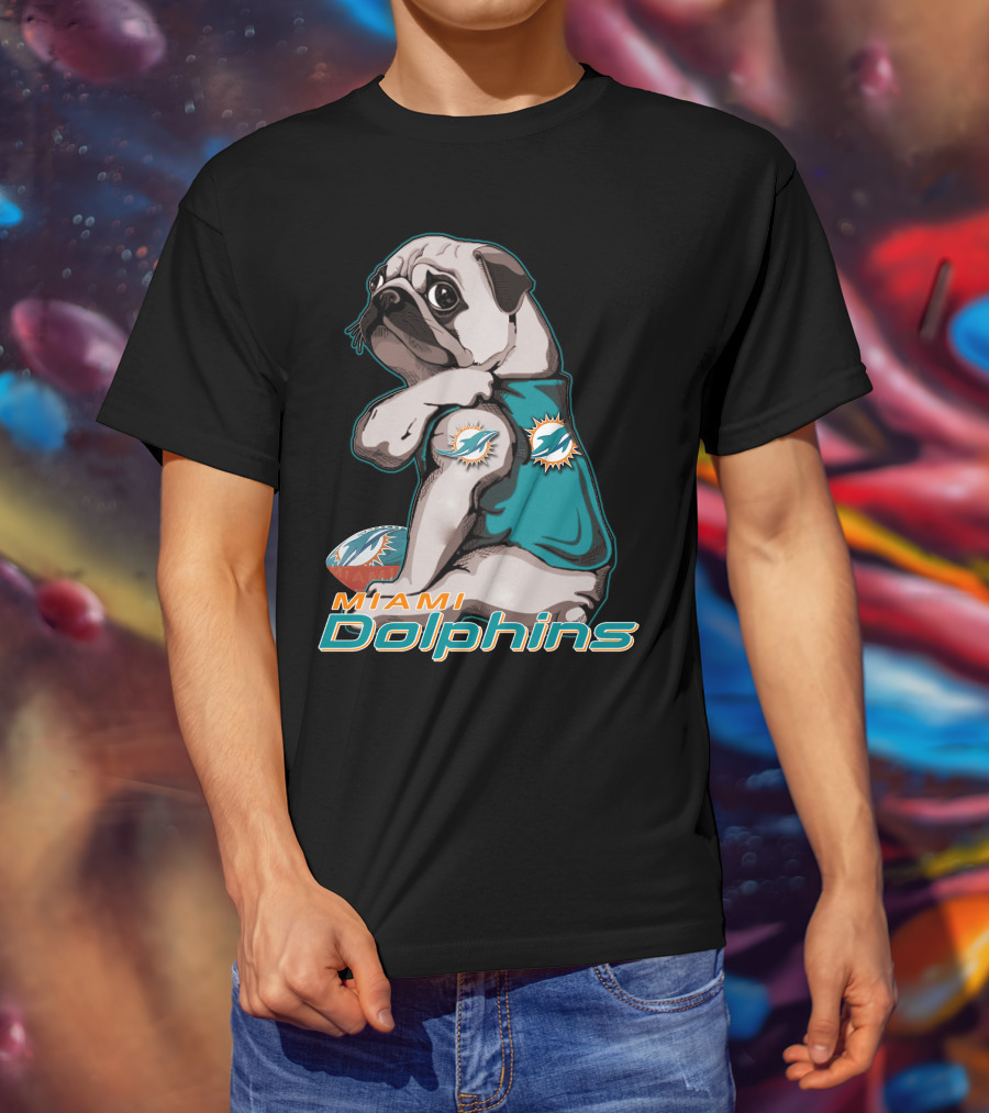 Miami Dolphins Pug Football T-Shirt