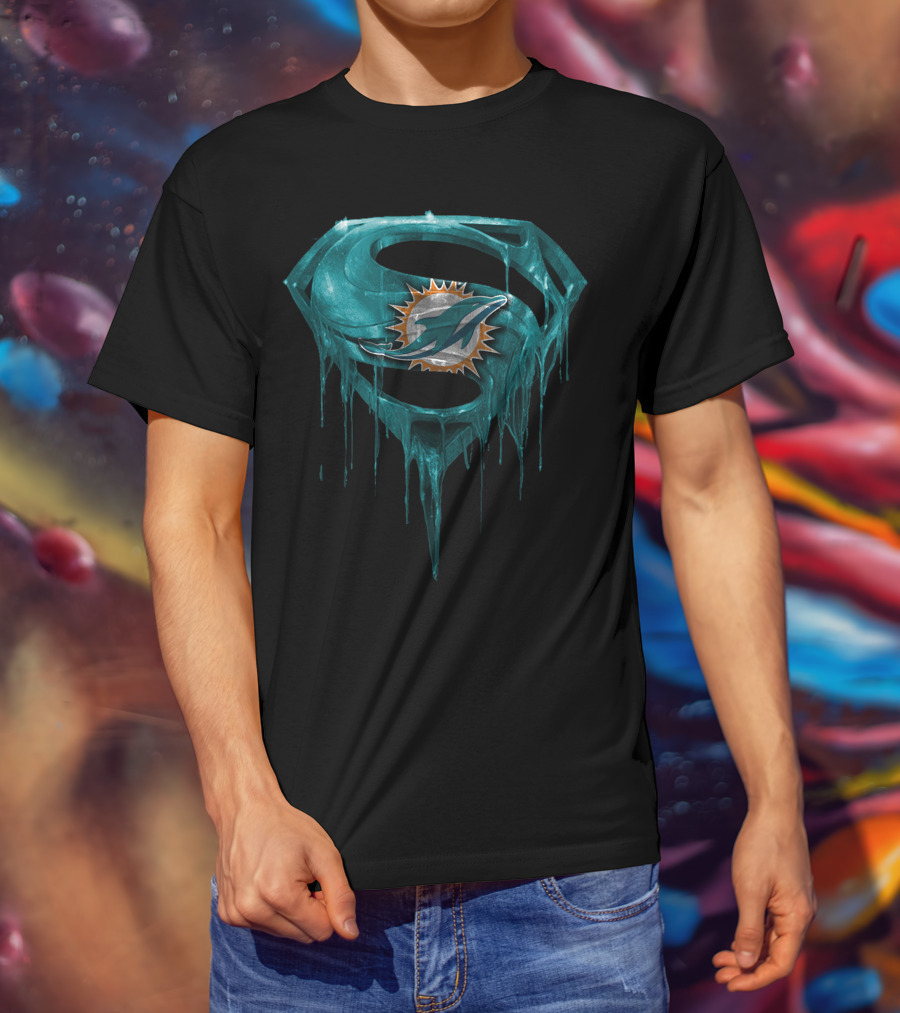 Miami Dolphins Superman Logo Dripping Effect T-Shirt