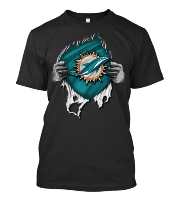 Torn Miami Dolphins Emblem With Hands Peeling Effect T-Shirt