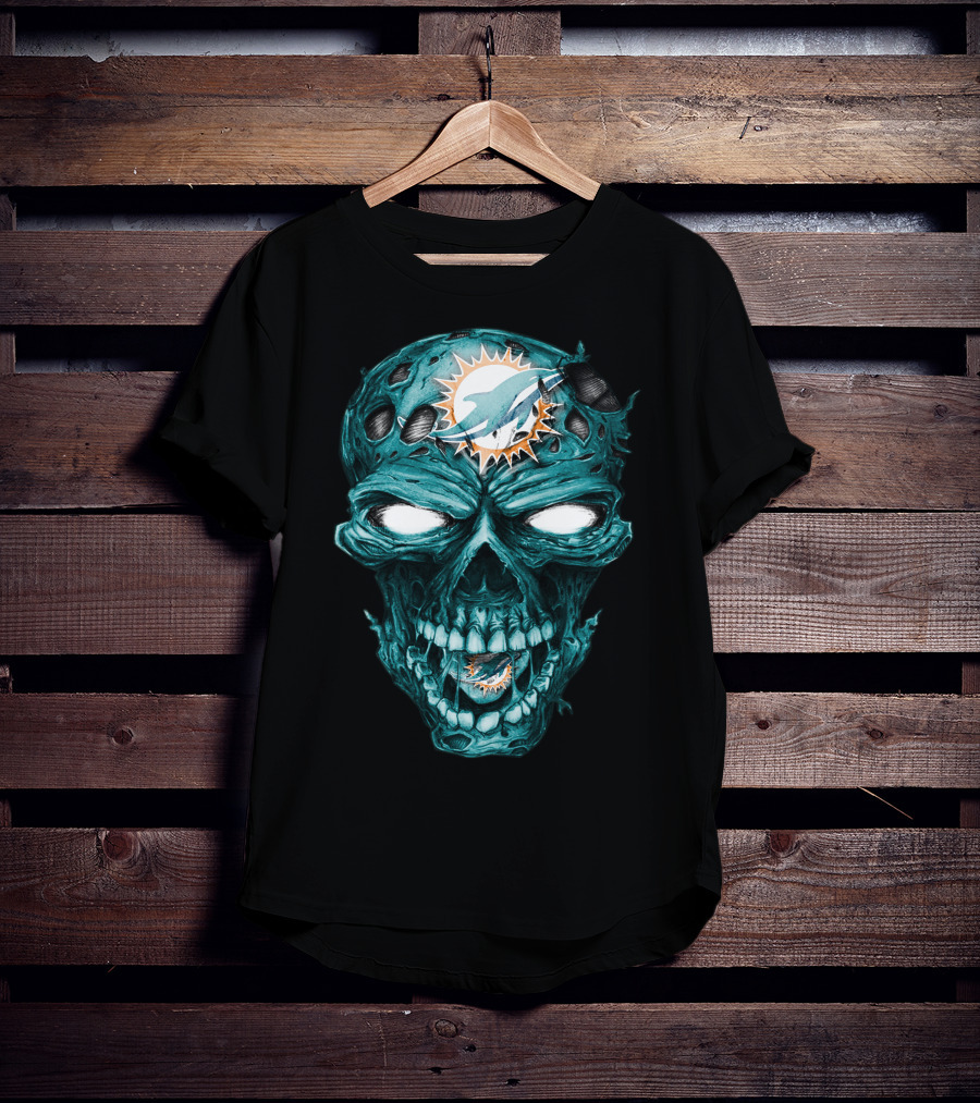 Skull Miami Dolphins Zombie Head T-Shirt