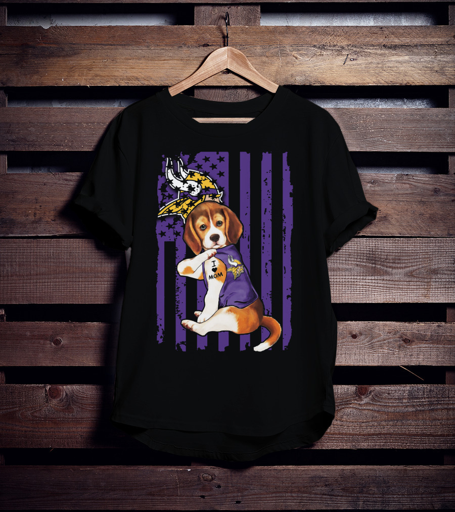 Beagle I Love Mom Minnesota Vikings Purple Flag T-Shirt