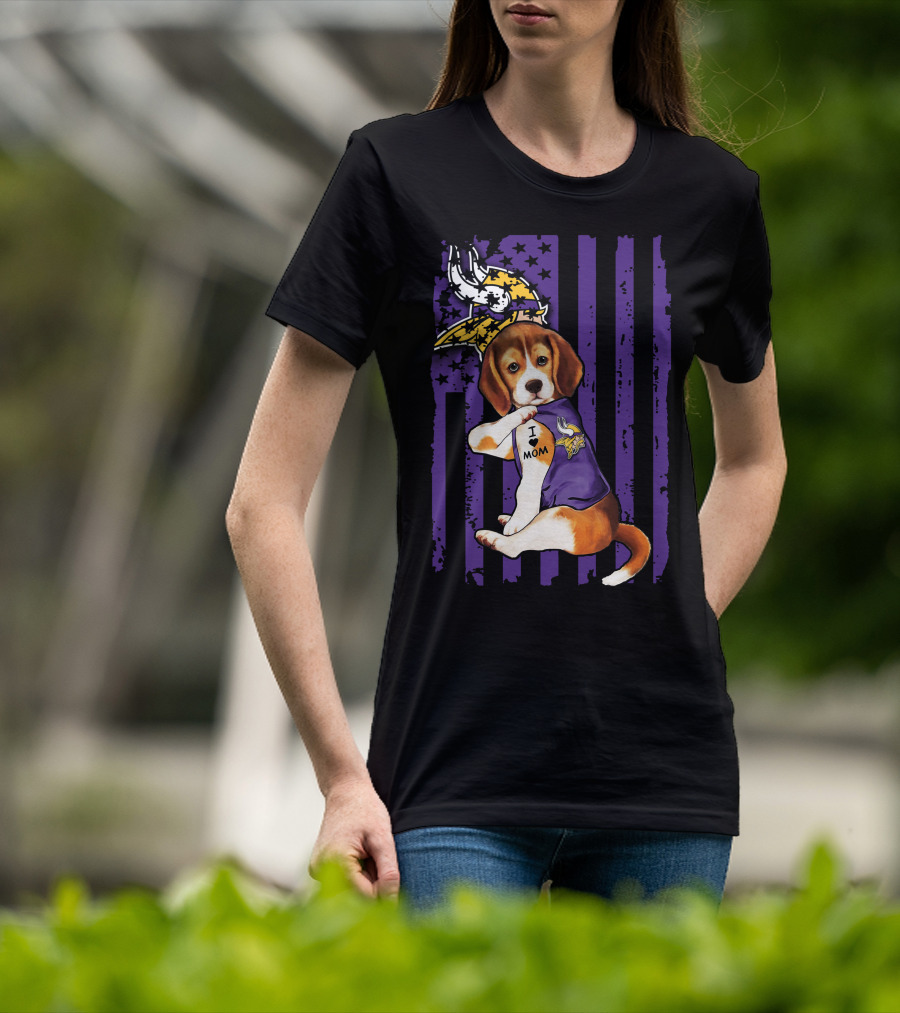 Beagle I Love Mom Minnesota Vikings Purple Flag T-Shirt