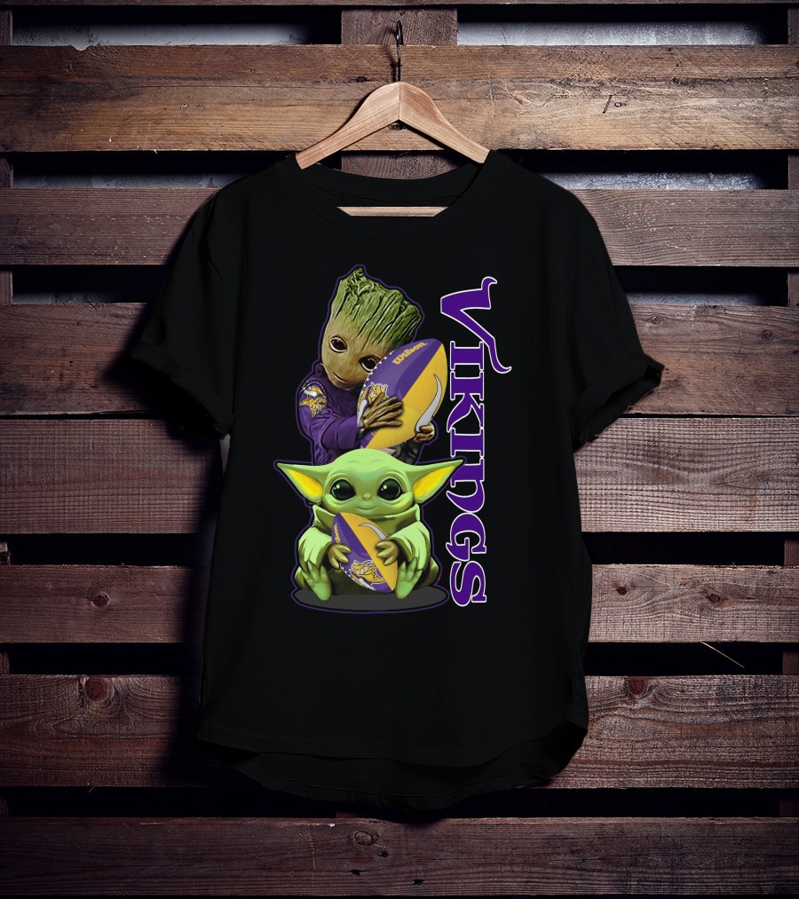 Grzd Minnesota Vikings Groot And Baby Yoda Football Fan T-Shirt