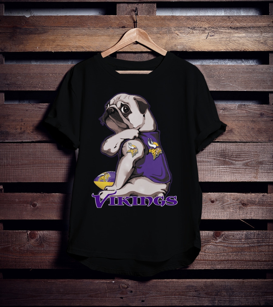 Pug Wearing Minnesota Vikings Jersey T-Shirt