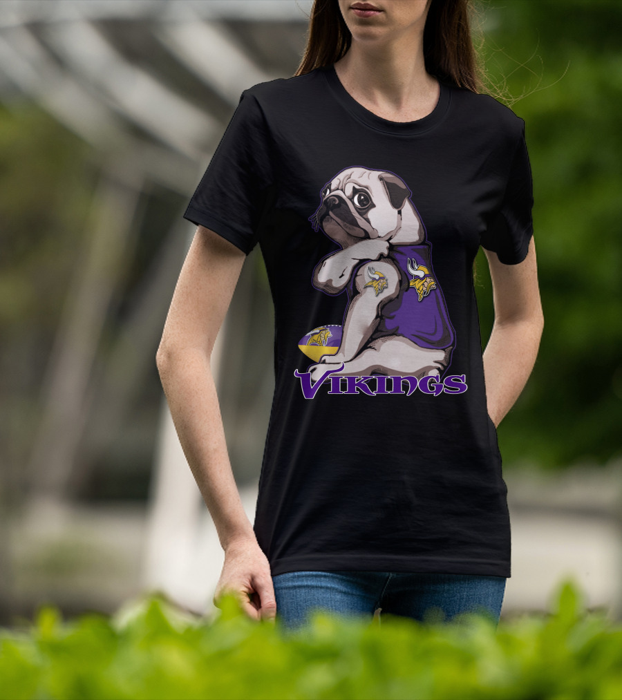 Pug Wearing Minnesota Vikings Jersey T-Shirt