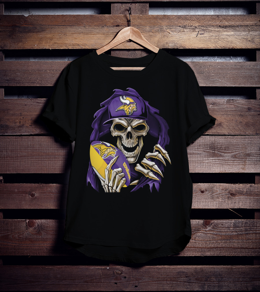 Minnesota Vikings Skull With Football And Cap T-Shirt