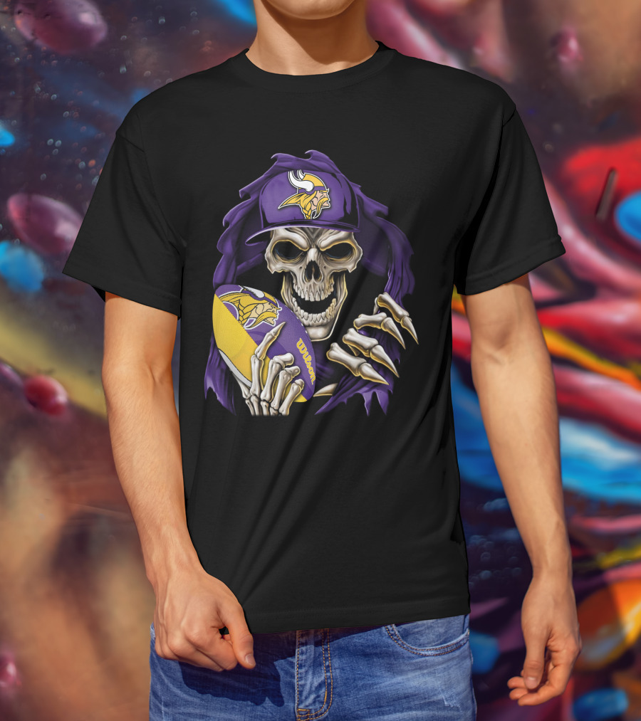Minnesota Vikings Skull With Football And Cap T-Shirt