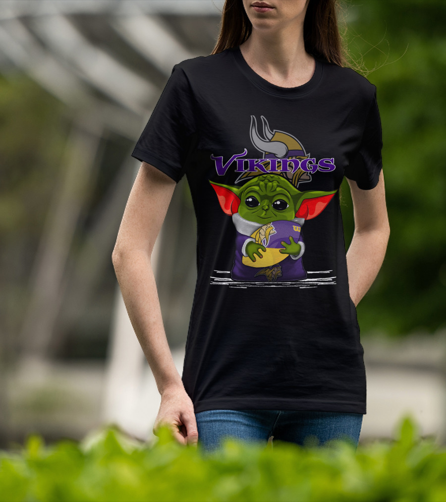 Vikings Baby Yoda Holding Minnesota Team Football T-Shirt