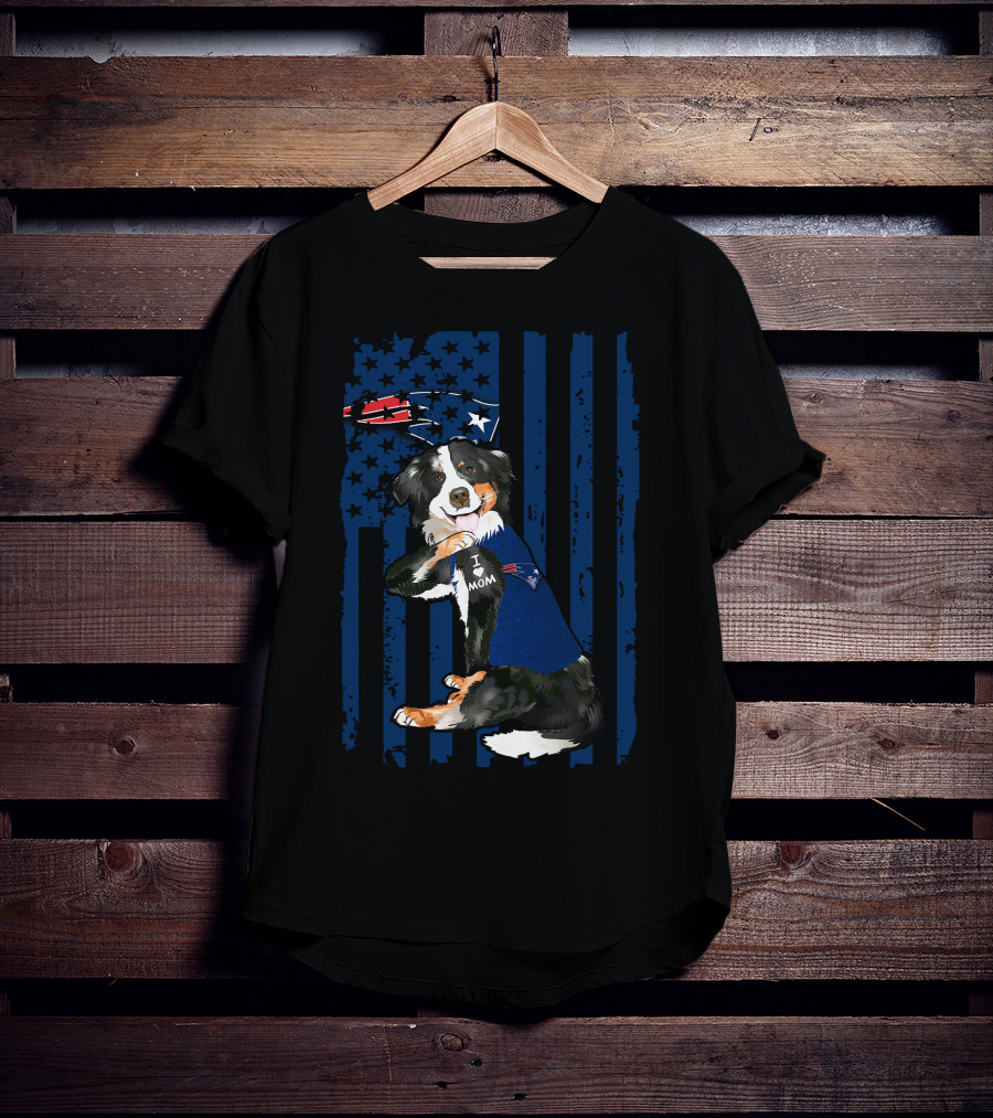 Border Collie I Love Mom New England Patriots USA Flag T-Shirt