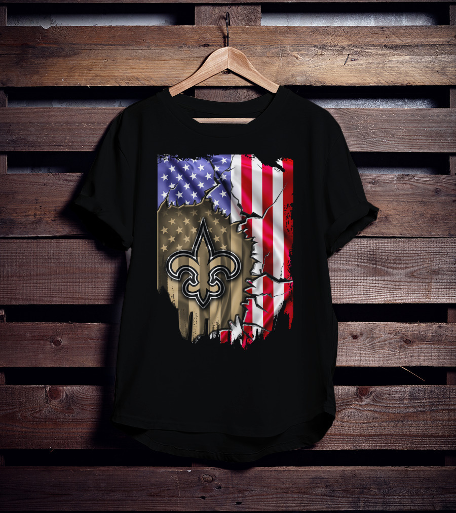 Flag V2 New Orleans Saints USA Flag Fleur-de-Lis T-Shirt