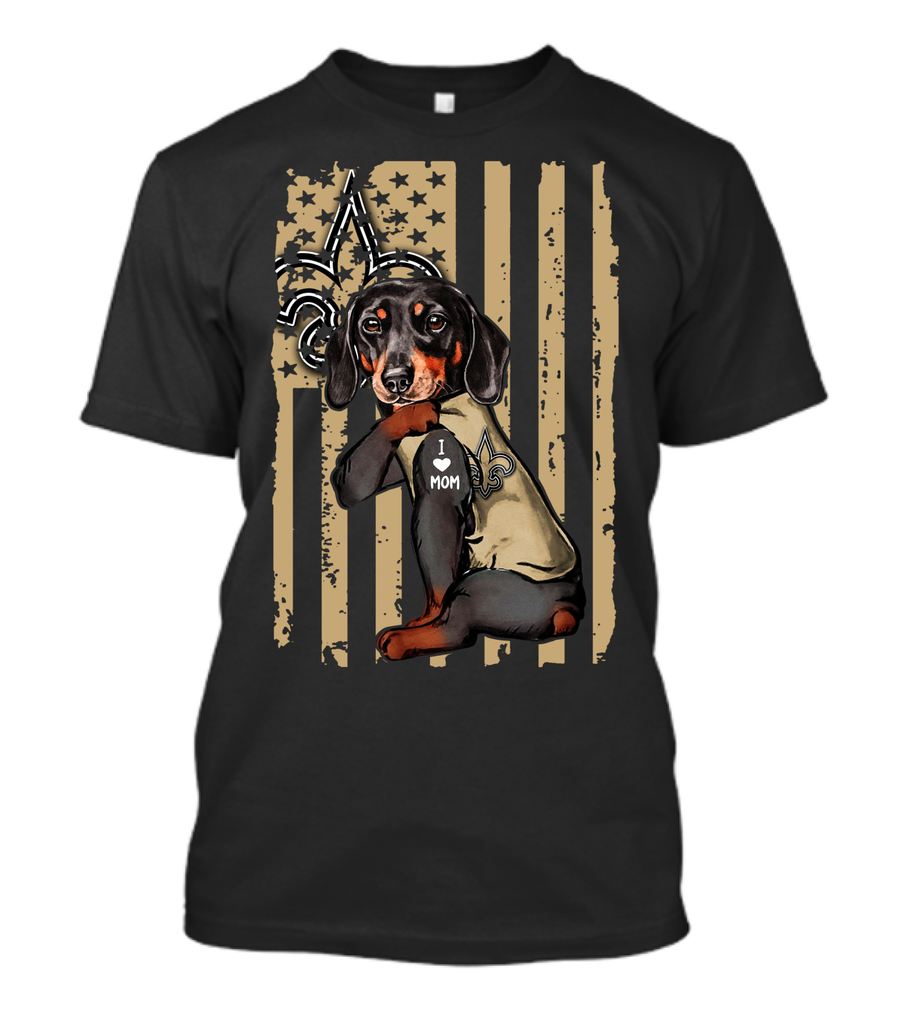 Dachshund I Love Mom New Orleans Saints Fleur-de-Lis Stars Stripes T-Shirt