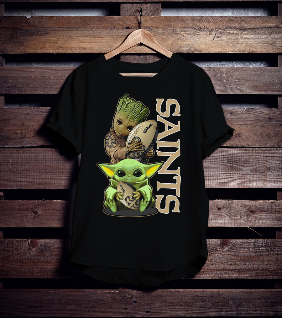 Grzd New Orleans Saints Groot And Baby Yoda Football T-Shirt