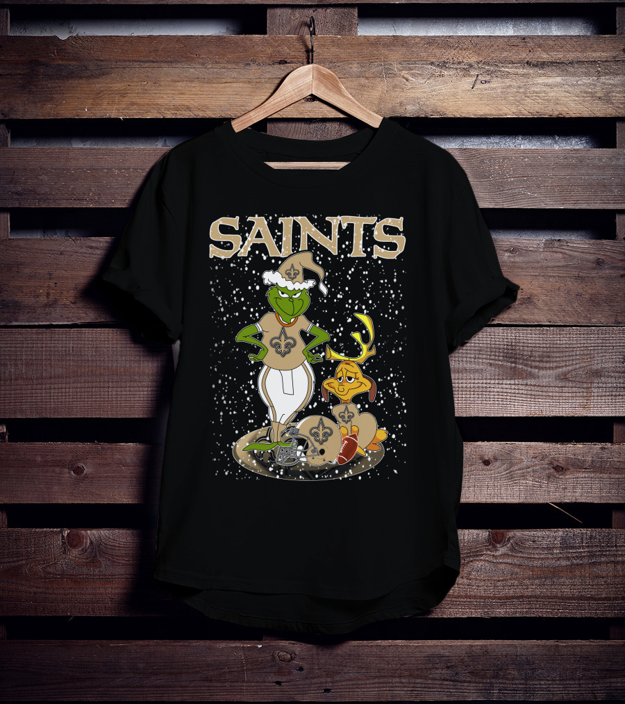 Grinchxmas New Orleans Saints Football Snowy Scene T-Shirt