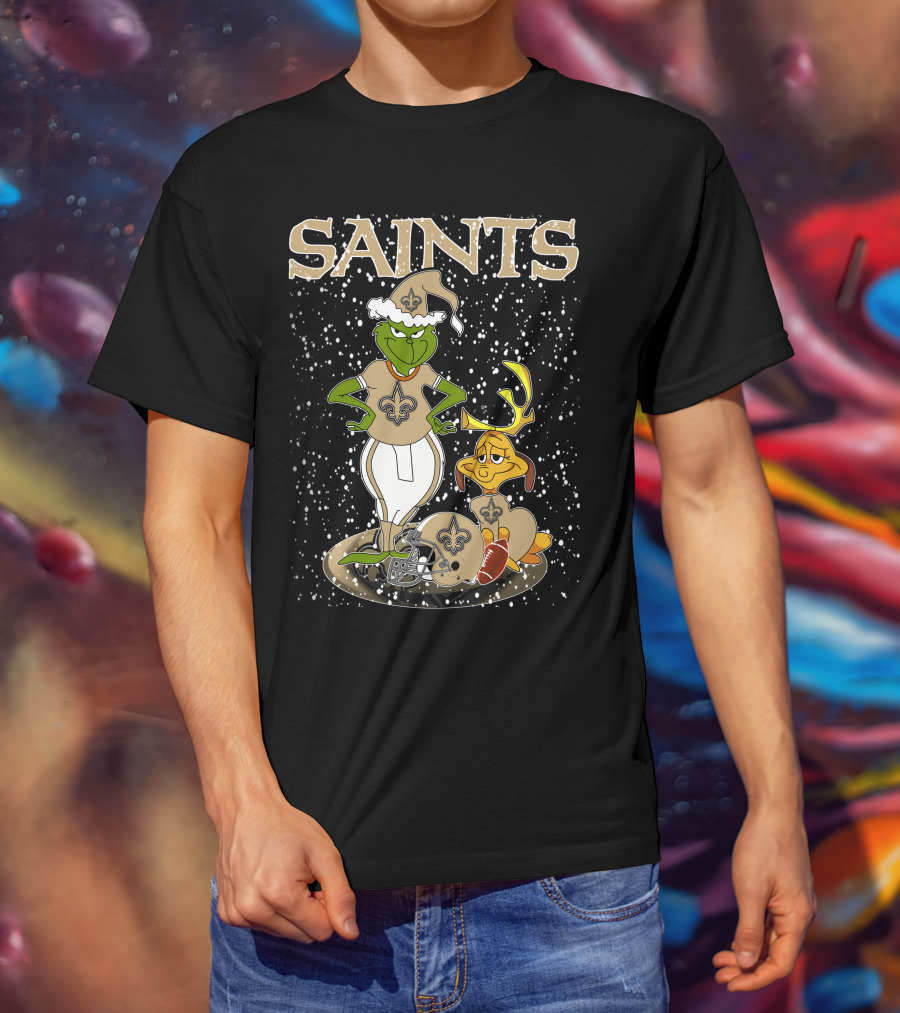 Grinchxmas New Orleans Saints Football Snowy Scene T-Shirt