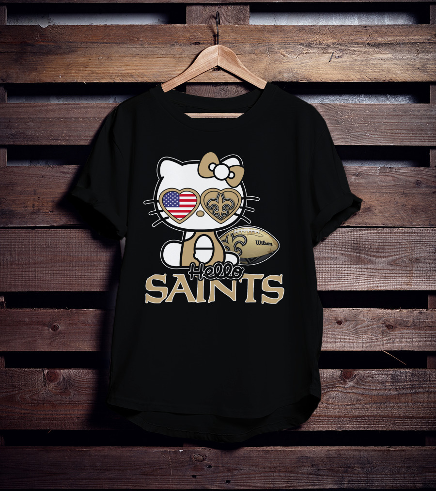 Hello Kitty American Flag Saints Football Wilson T-Shirt