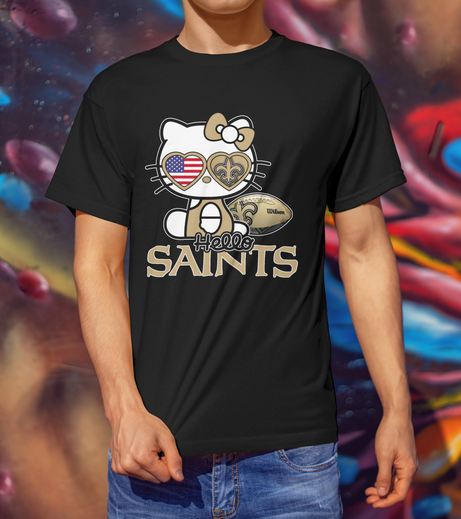 Hello Kitty American Flag Saints Football Wilson T-Shirt