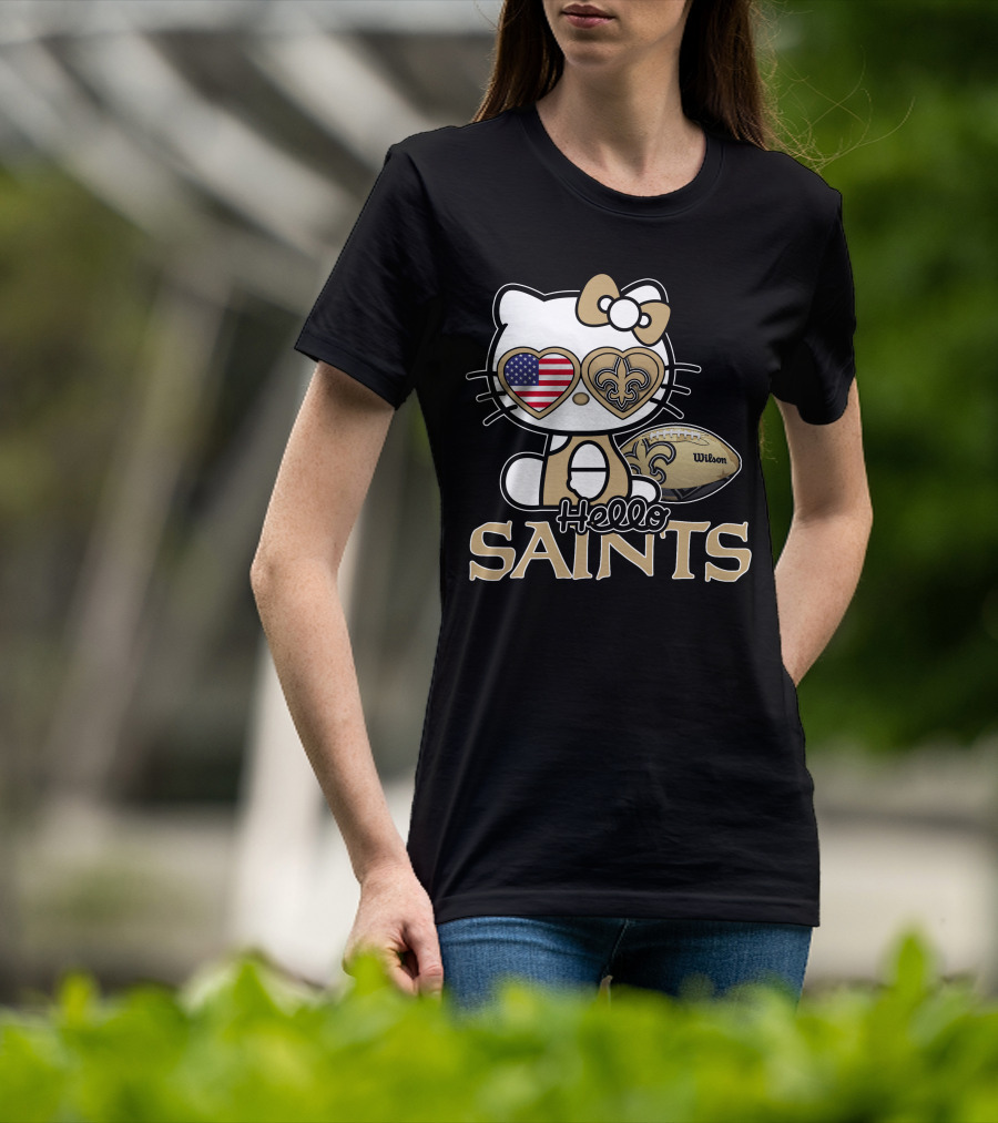 Hello Kitty American Flag Saints Football Wilson T-Shirt