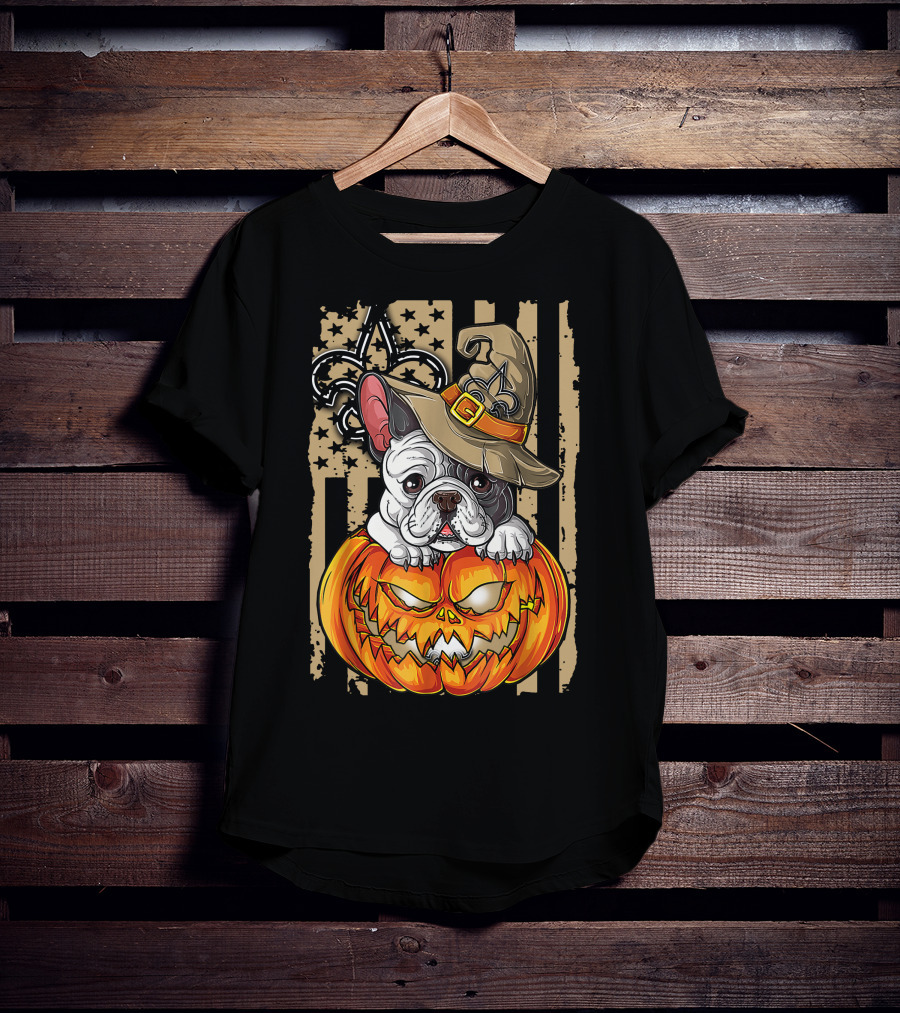 Hlw Bulldog New Orleans Saints Halloween Pumpkin Fleur-de-Lis T-Shirt