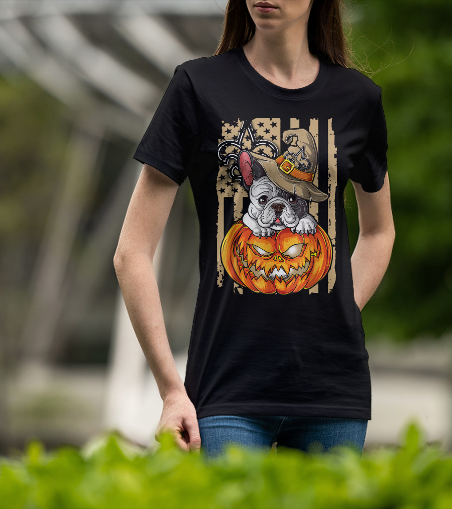 Hlw Bulldog New Orleans Saints Halloween Pumpkin Fleur-de-Lis T-Shirt