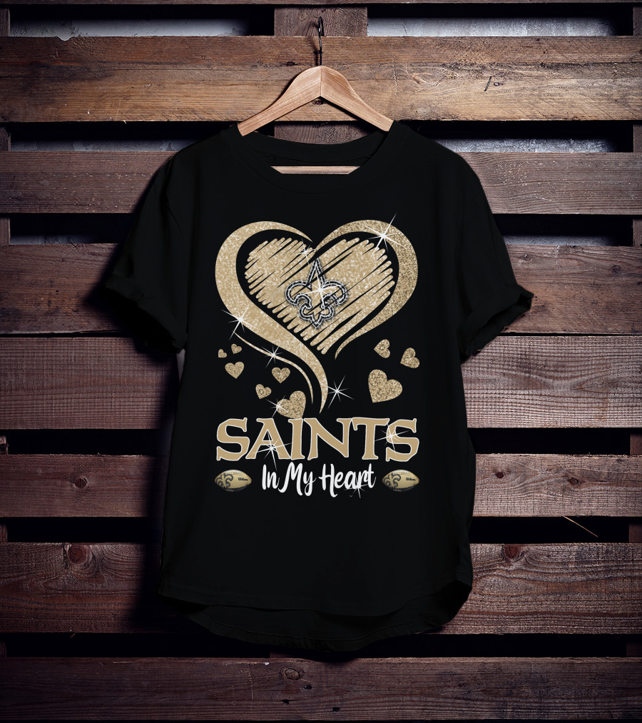 New Orleans Saints In My Heart Fleur-De-Lis Hearts Football T-Shirt