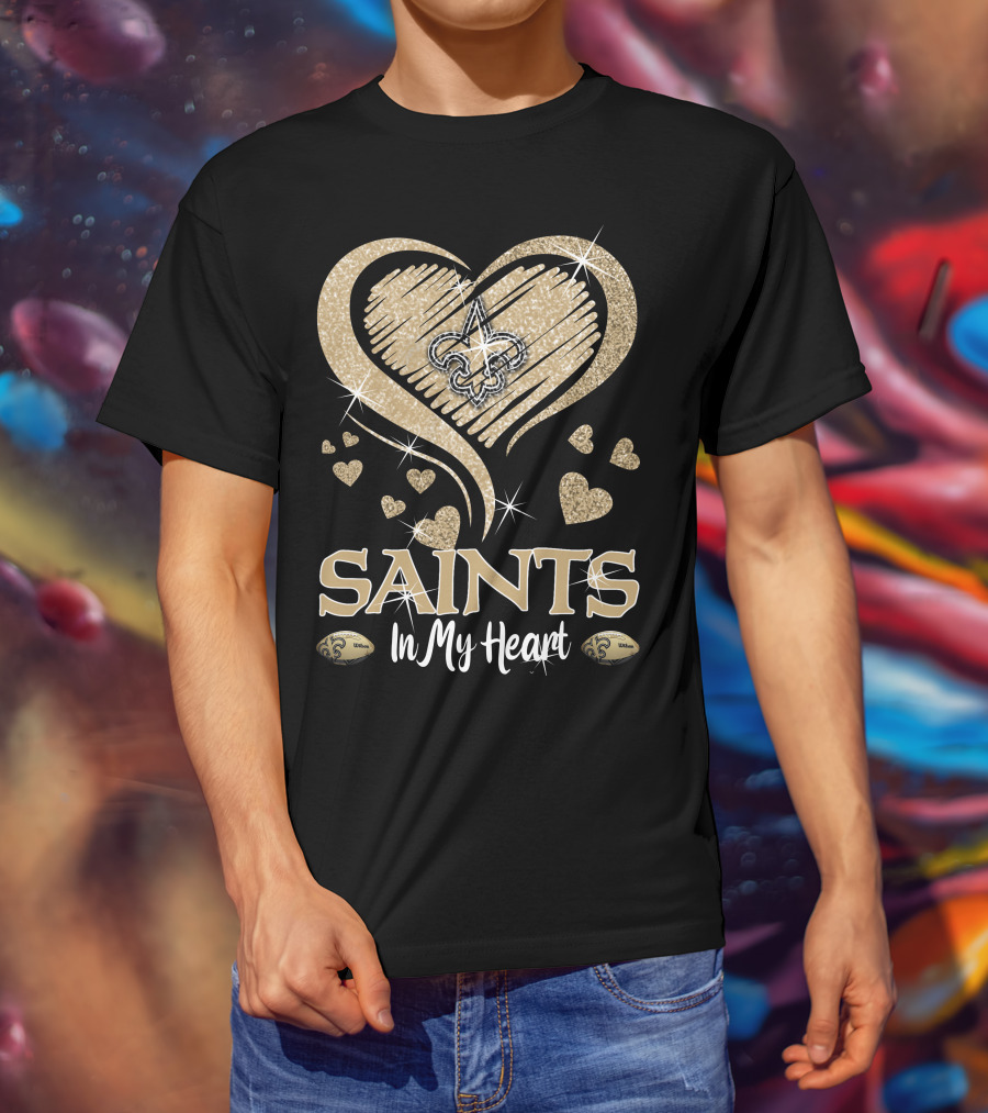 New Orleans Saints In My Heart Fleur-De-Lis Hearts Football T-Shirt