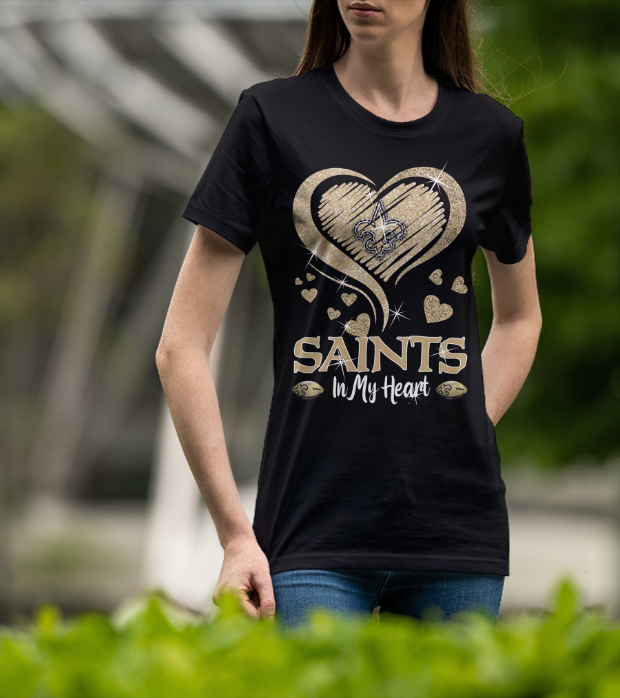 New Orleans Saints In My Heart Fleur-De-Lis Hearts Football T-Shirt