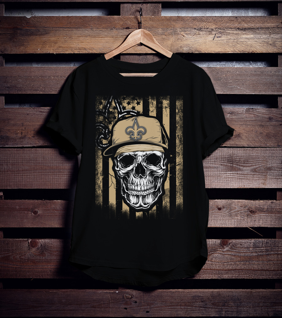 New Orleans Saints Skull With Fleur-de-lis Hat T-Shirt