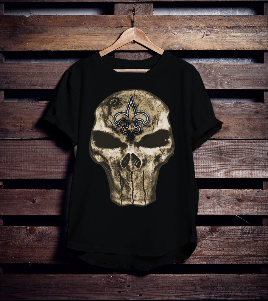 Skull V4 New Orleans Saints Fleur-De-Lis Emblem T-Shirt