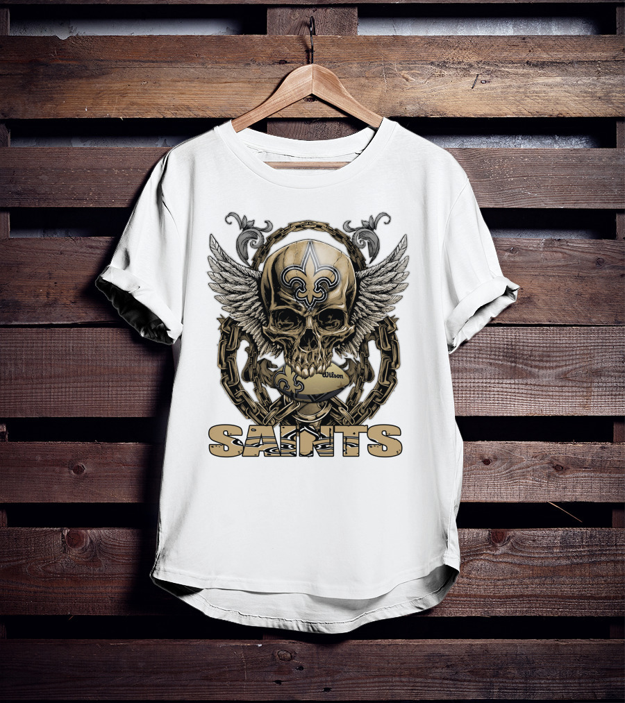 Saints Skullfb Winged Skull With Fleur-de-lis And Chains T-Shirt