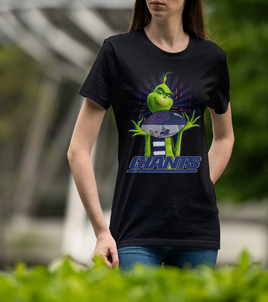 Grinch Holding New York Giants Football T-Shirt